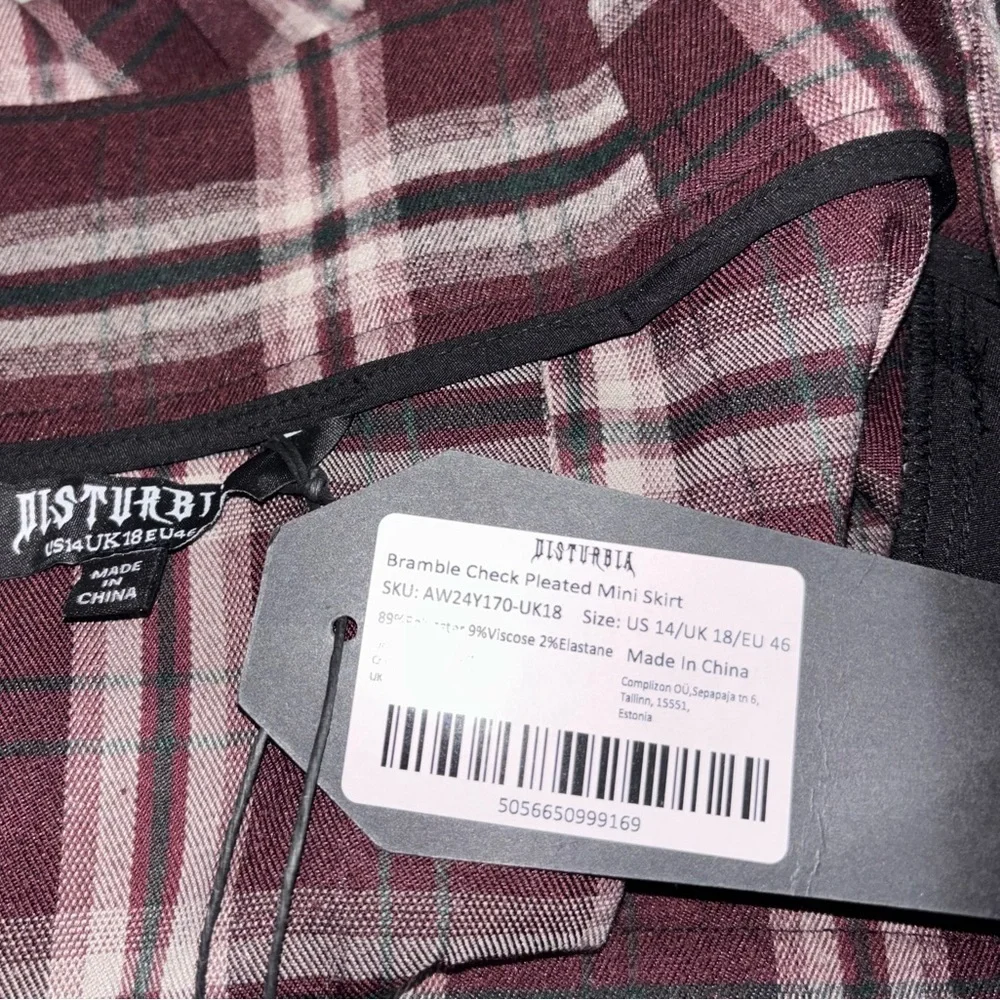 NWT Disturbia Bramble Check Pleated Mini Skirt